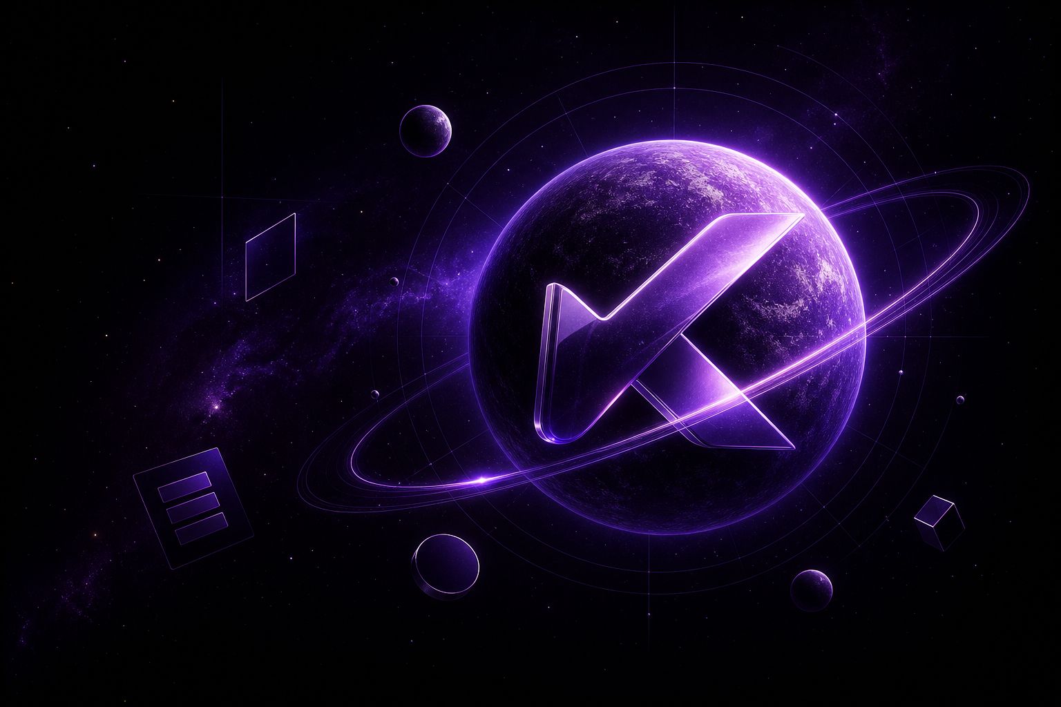 Branding e identidade visual da KOLO Digital representados por planeta roxo e símbolo orbital