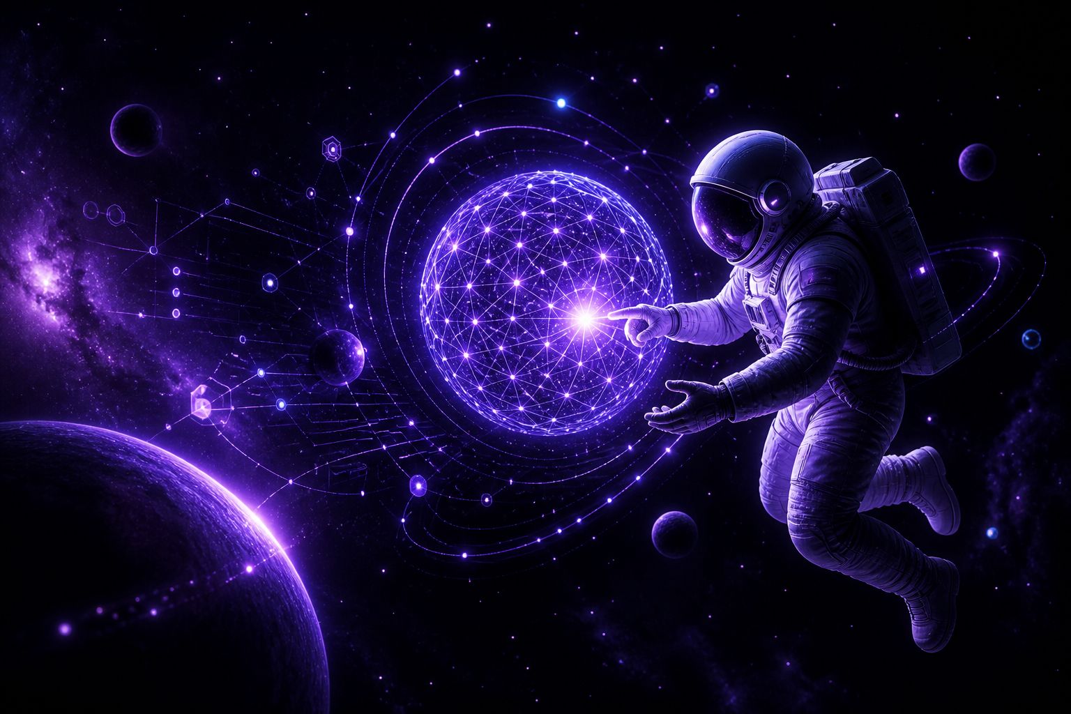 Inteligência artificial da KOLO Digital representada por planeta tecnológico e rede neural