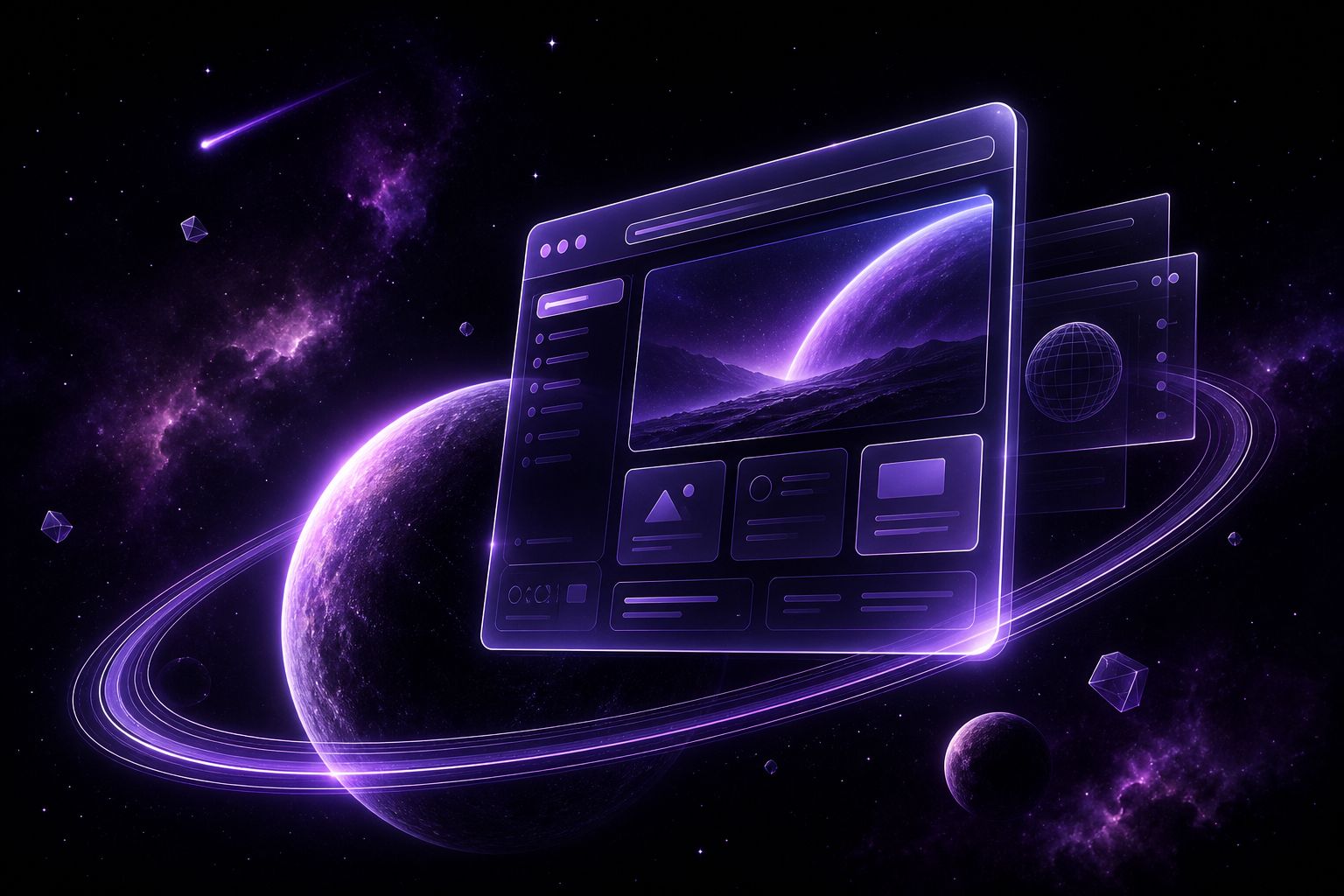Criação de websites premium da KOLO Digital representada por interface digital espacial